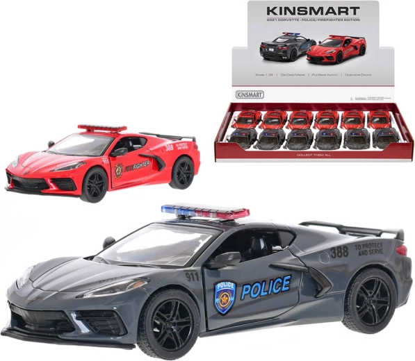 Kinsmart metalinis automobilio modelis Corvette 2021 gelbėjimo tarnybų 1:36 – 1 vnt.