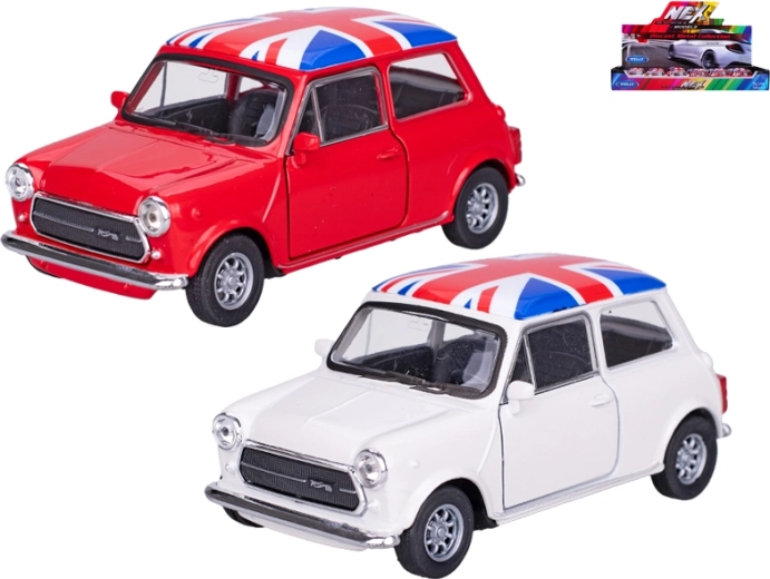 Metalinis modelis Welly Mini Cooper 1300 UK 1:43 su atidaromomis durimis ir pull-back mechanizmu