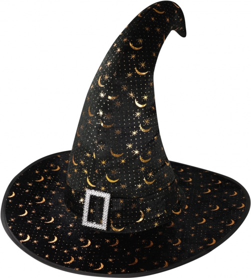Adult witch hat with golden stars and moon