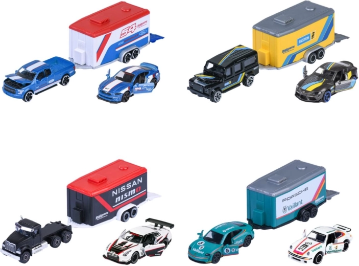 Racing car with transport trailer