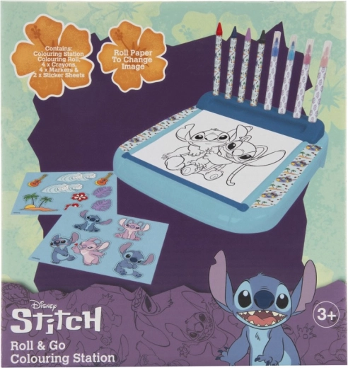 Stovas su spalvinimo lapais Lilo a Stitch ir spalvomis