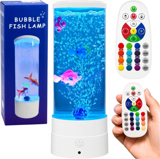 Dekoratyvinė naktinė LED lempa „Akvariumas su žuvytėmis“ RGB (16 spalvų), balta, USB