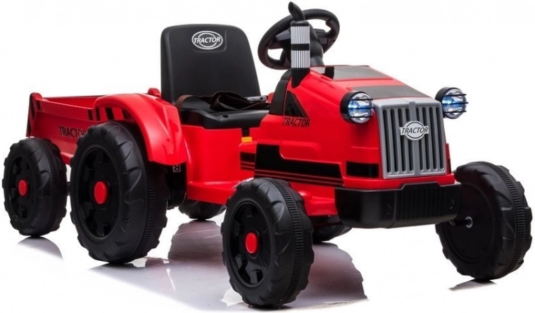 Red Electric Tractor with Trailer