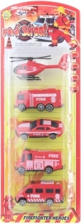Plastikinių ugniagesių automobiliukų rinkinys – 5 vnt.