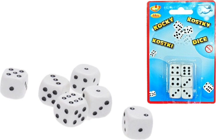 Baltų žaidimo kauliukų rinkinys 12 mm – 6 vnt.