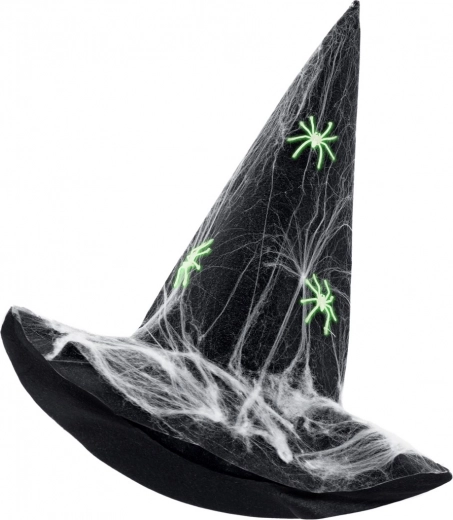 Witch Hat with Cobweb and Glowing Spiders