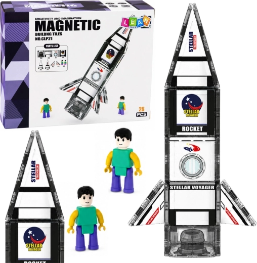 Magnetinės konstrukcinės detalės kosminė raketa su astronauto figūrėle (26 vnt.)