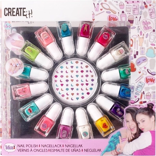 Create It! nail polish – set of 16 colors with decorations