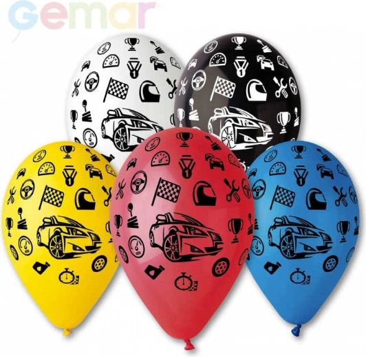 Gemar pastel latex balloon with car print - 1 piece