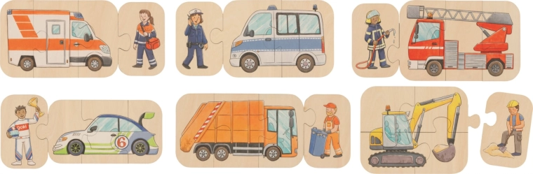 Medinė transporto priemonių dėlionė 6 viename „Goki“