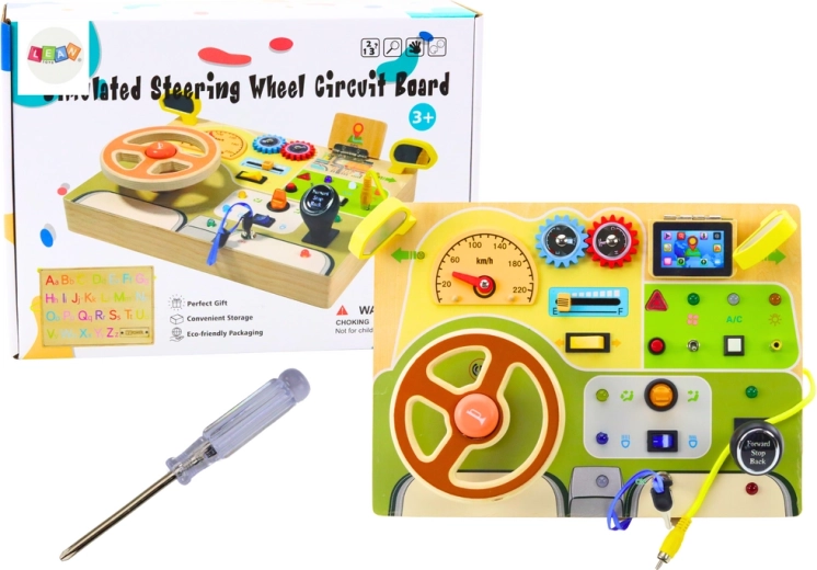 Wooden sensory manipulation board car with LED lights