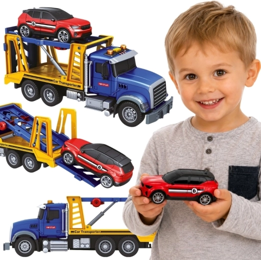 Woopie tow truck with car transporter and car with light and sound effects 1:14