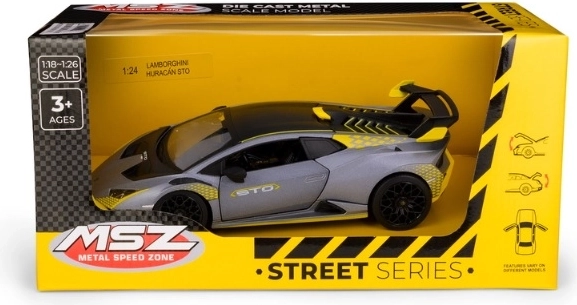 Lamborghini Huracán STO car model in 1:24 scale, silver-grey