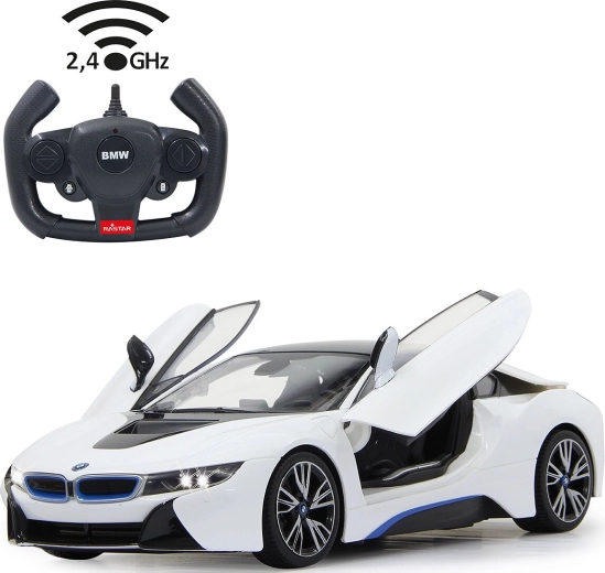 Jamara BMW i8 nuotoliniu būdu valdomas automobilis 1:14, baltas, 2,4 GHz, su atidaromomis durimis