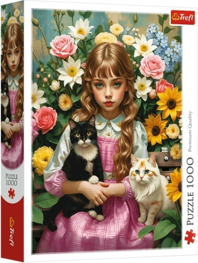 Trefl Puzzle Girl with Cats 1000 Pieces