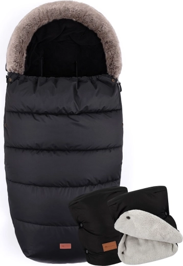Petite&Mars winter footmuff 4-in-1 Comfy Forever black + Jasie hand muff ink black