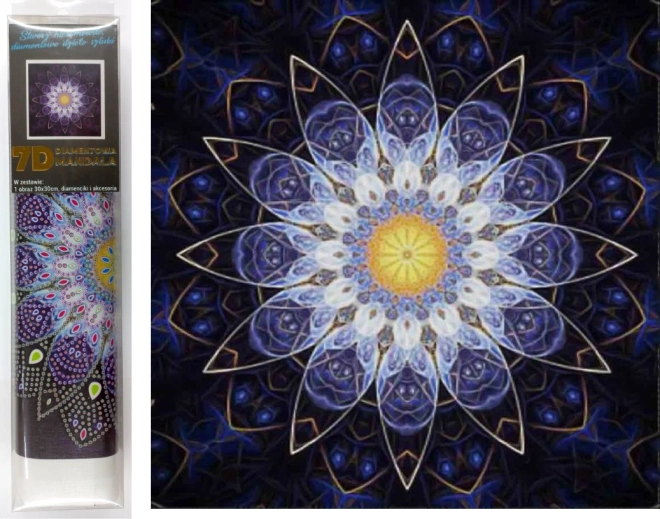 Deimantinė tapyba 7D – mėlyna mandala 30 × 30 cm