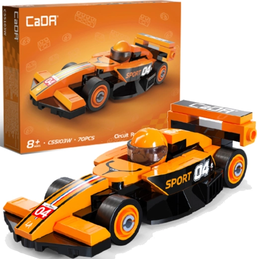 CaDA konstruktorius lenktyninis automobilis Circuit Racing Car oranžinis, 70 dalių
