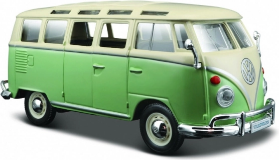 Metalinis Volkswagen Van Samba modelis smėlio–žalios spalvos 1:24