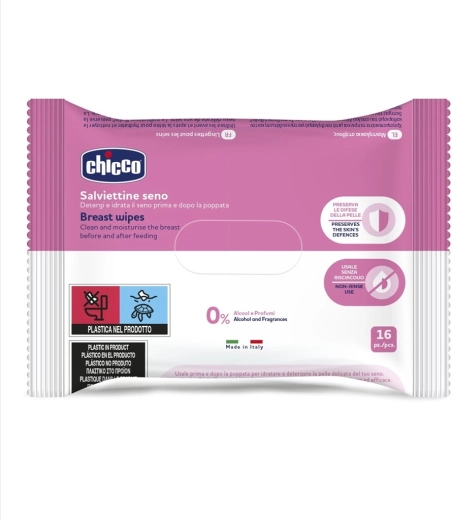 Chicco valomosios servetėlės krūtims, 16 vnt.