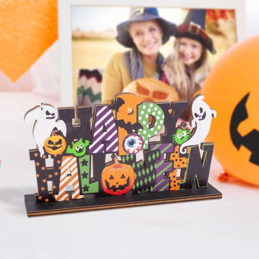 Helovino medinė dekoracija lentynai „Happy Halloween“
