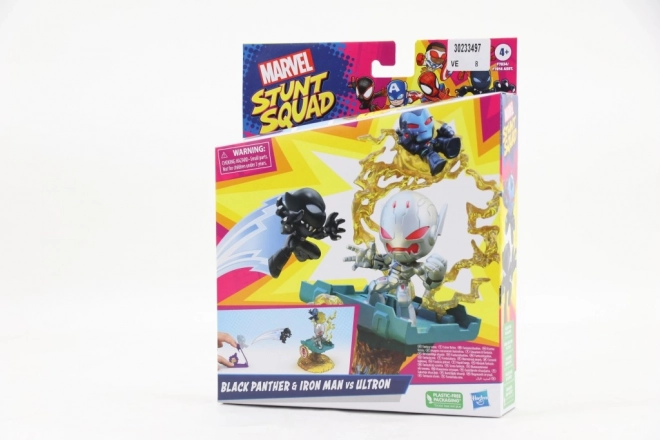 MARVEL Stunt Squad figūrėlių rinkinys — Iron Man, Black Panther ir Ultron