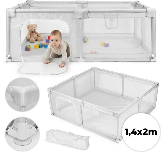 Vaikiška maniežas 140 × 200 cm su kamuoliukais ir kelioniniu krepšiu ECOTOYS – pilka