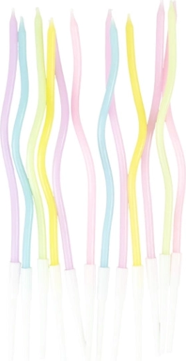 Pastelinės susuktos torto žvakutės 11,5 cm (12 vnt.)