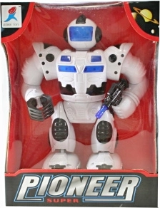 Robotinis žaislas su baterijomis, vaikšto, šviečia ir skleidžia garsus