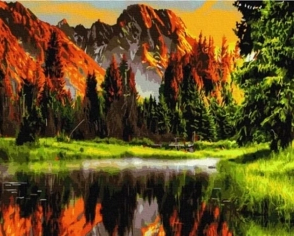 Norimpex Paint by Numbers Mountains Above the Pond in Autumn 40 × 50 cm