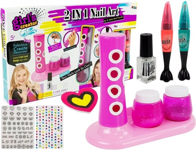 Nail Decorating Set for Kids with Glitter Dispenser and Colorful Stickers