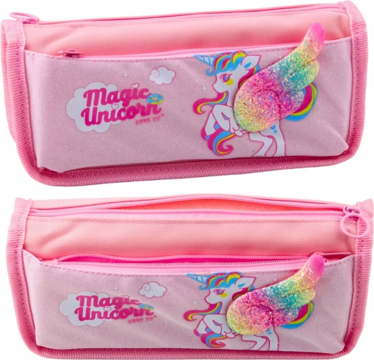 School Pencil Case Unicorn with Glitter Wing 3D Pink