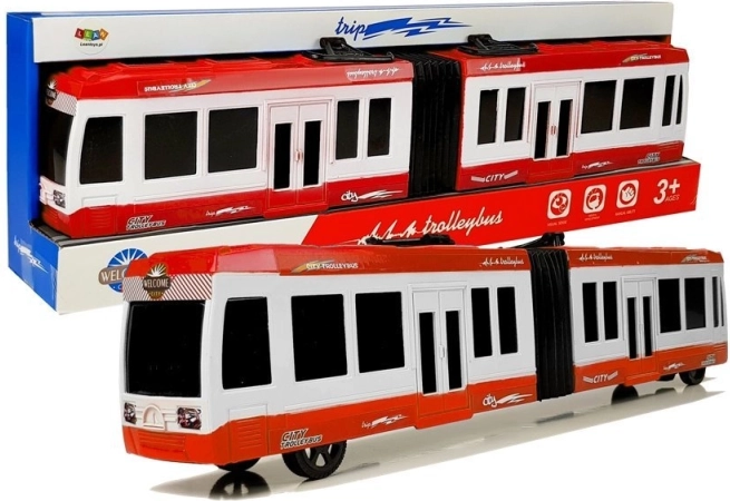 Sąnarinis autobusas su inerciniu mechanizmu, raudonas