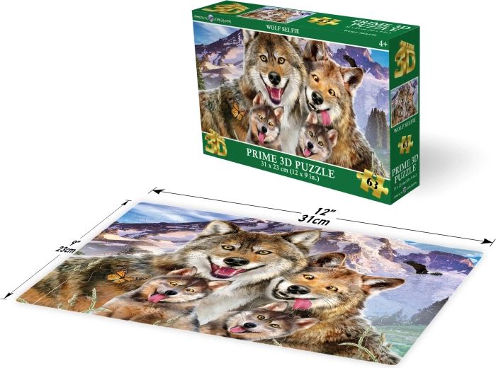 3D Puzzle Selfie with a Wolf, 63 Pieces
