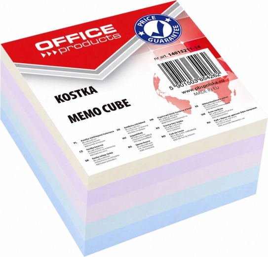 Klijuotas popierinių lapelių kubas Office Products 85 × 85 × 40 mm, spalvų miksas – 1 vnt.