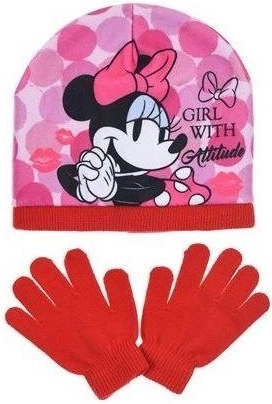Raudona Minnie kepurė ir pirštinės