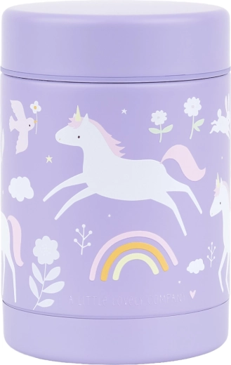 A Little Lovely Company izoliuota nerūdijančio plieno maisto dėžutė su vienaragiais ir vaivorykšte 300 ml