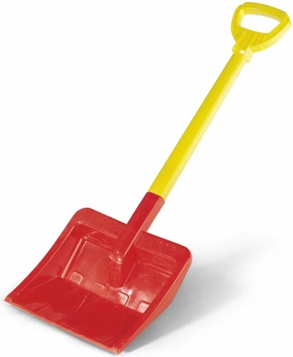 Red plastic rake for snow and garden use