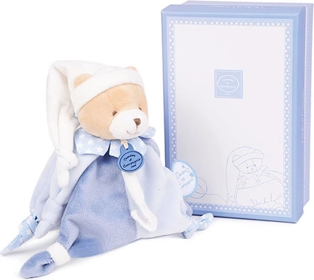 Dovanų rinkinys „Doudou“ – meškiukas su čiulptuko laikikliu 17 cm