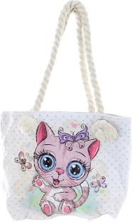 Fabric shoulder bag with a kitten motif