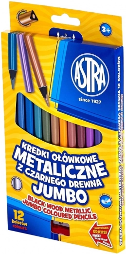 Astra metalinės (metalinio efekto) spalvoti pieštukai, 12 vnt. su drožtuku
