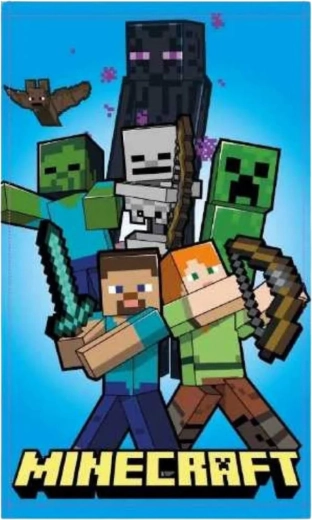 Vaikiškas rankšluostis Minecraft 30 × 50 cm su Steve, Alex, Creeper ir Enderman