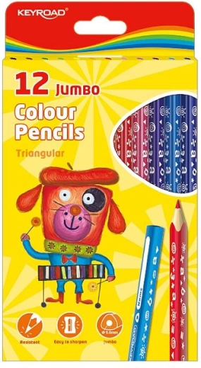 Spalvoti pieštukai KEYROAD Jumbo trikampiai, 12 spalvų