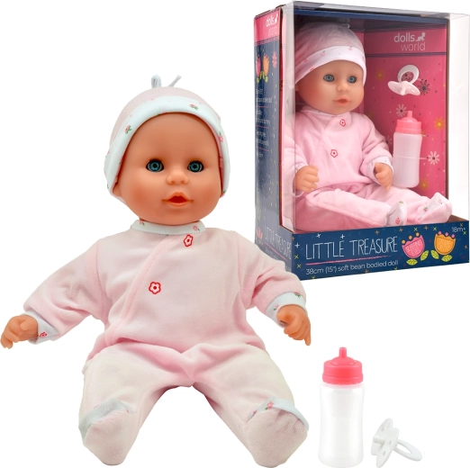Dolls World kūdikėlis Little Treasure Pink su užsimerkančiomis akimis 38 cm