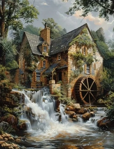 Deimantinė mozaika „Malūnas“ 30 × 40 cm