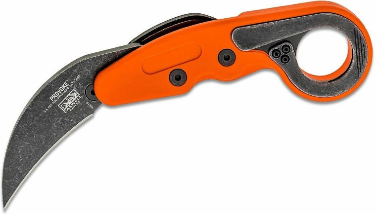 CRKT Provoke Orange karambitas – sulankstomas peilis 6,3 cm su stonewash ašmenimis ir Grivory rankena