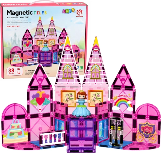 Magnetinės konstravimo kaladėlės – princesės pilis 38 vnt. (rožinės)