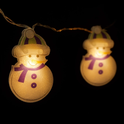 LED snowman light chain, 10 LEDs, 1.35 m, warm white