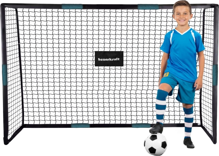 Plieniniai futbolo vartai Bauerkraft su treniruočių tinklu 180 × 120 × 60 cm juodai mėlyni