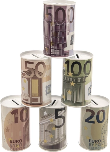 Tin money box Euro 8 × 8 × 13 cm (assortment of 6 variants)